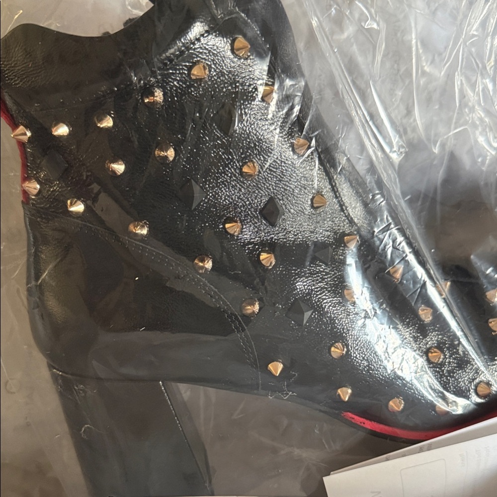 Black Studded Ankle Booties with Gold-Tone Accents